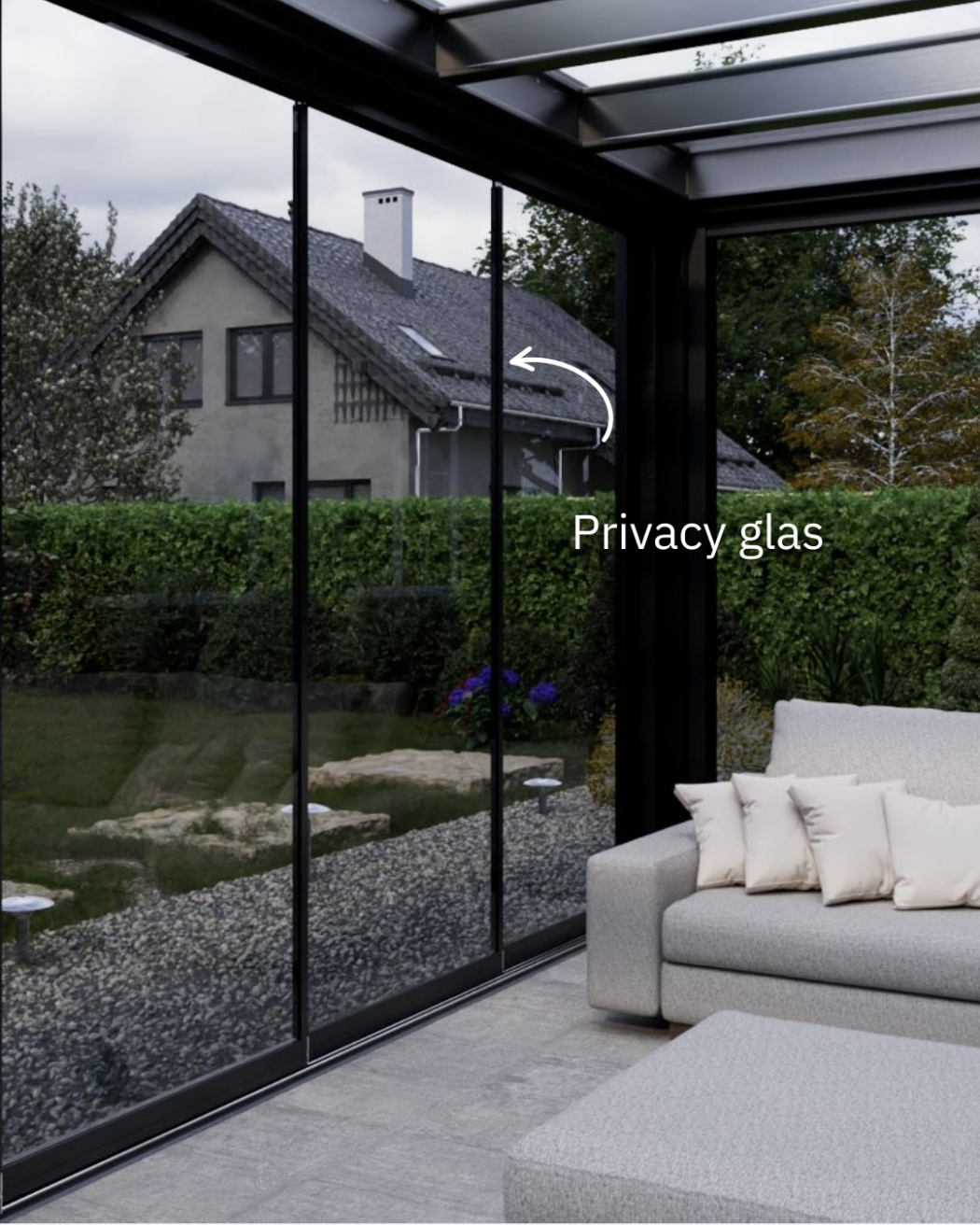 Glazen schuifwand met privacy glas
