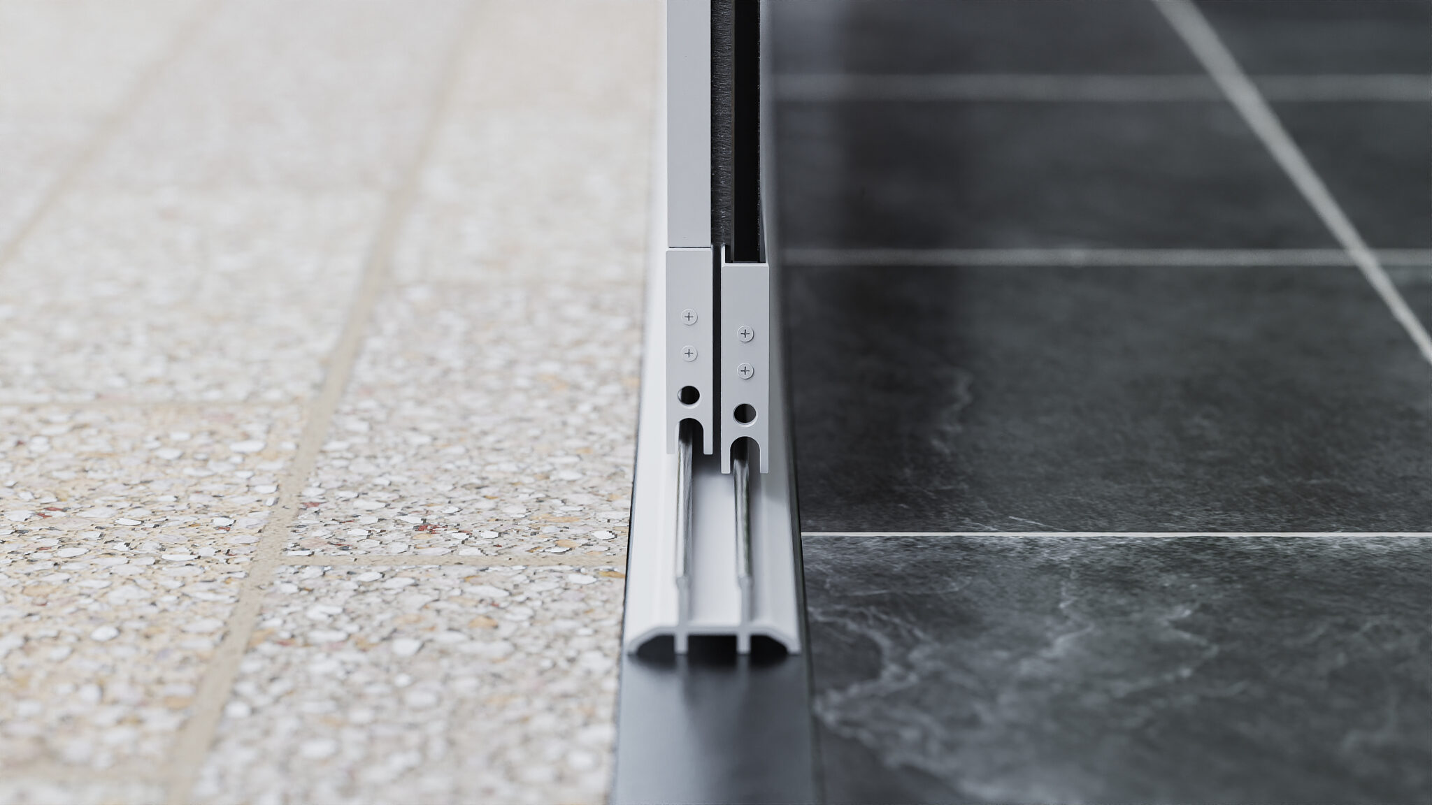 2-rail-tuinhuis-glazen-schuifwanden-onderrail-wit