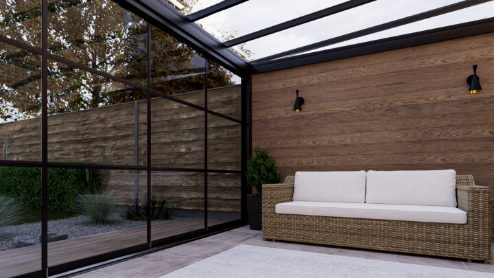 Glazen schuifdeuren steellook in veranda