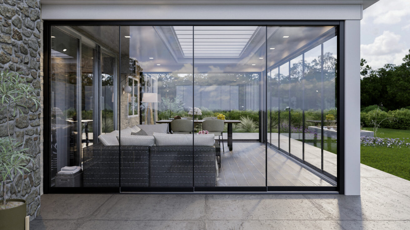 Overkapping glazen schuifwanden luxe